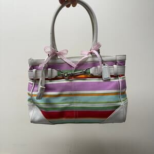 Y2K 2000s Coach Striped Hampton Mini Tote Bag